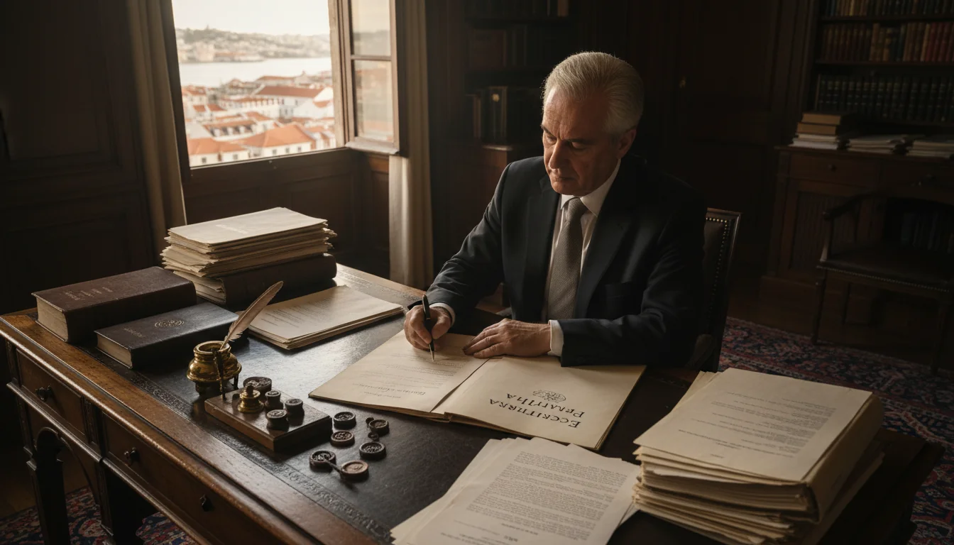 Portuguese notary signing partition deed