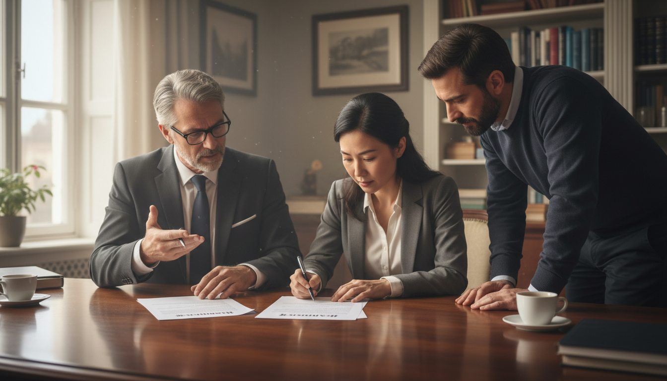 Family signing inheritance agreement