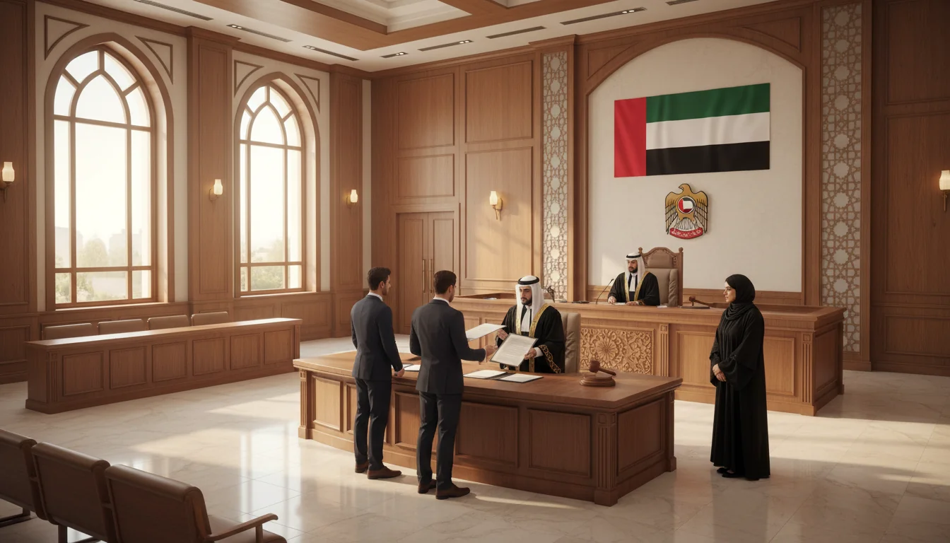 UAE courtroom with legal proceedings