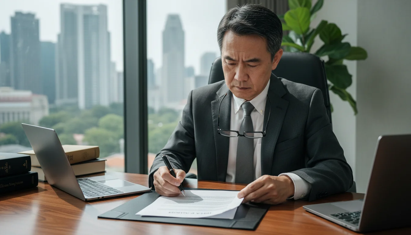 Professional lawyer reviewing deed document