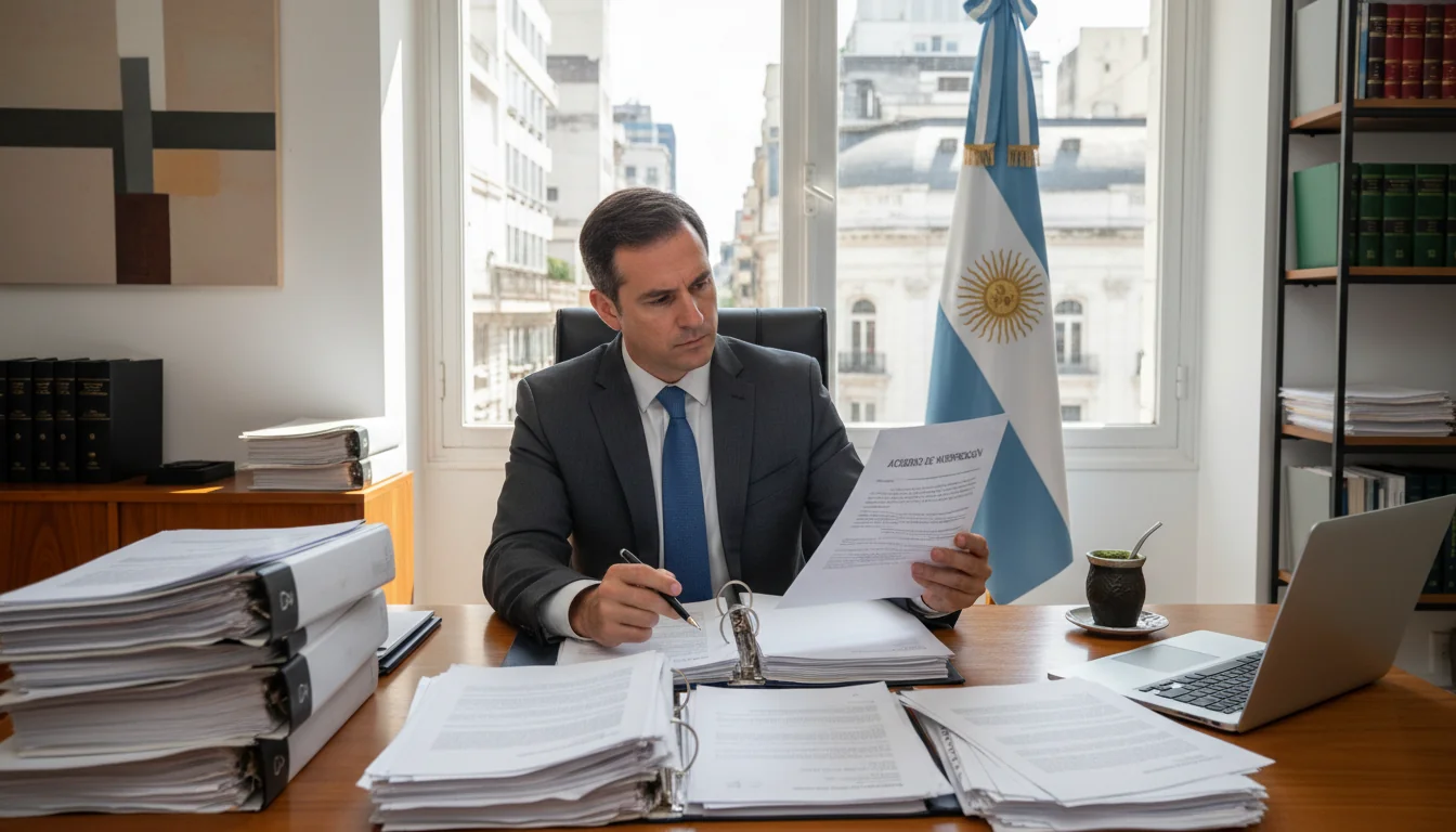 Argentine lawyer reviewing legal papers