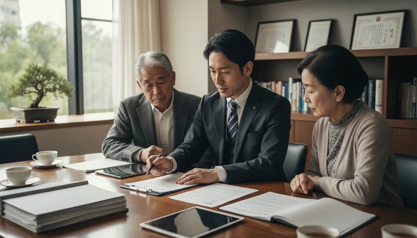 Family lawyer explaining documents.