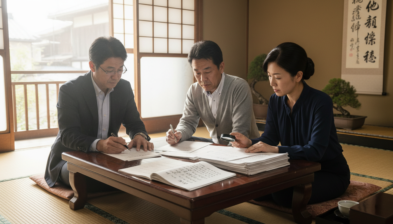 Japanese family discussing inheritance.