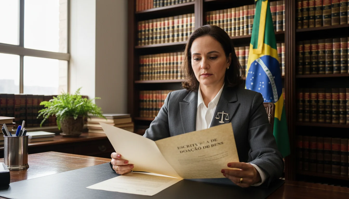 Brazilian lawyer reviewing donation document