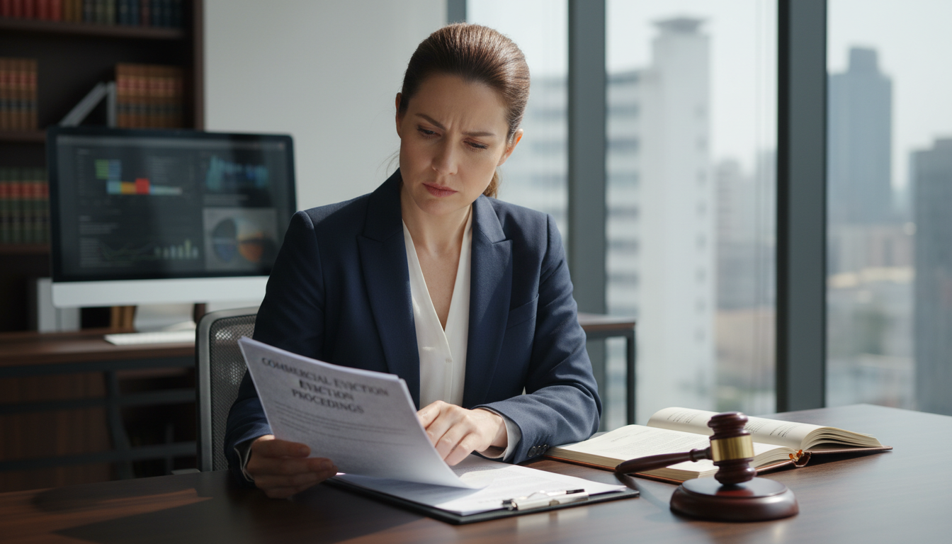Lawyer reviewing commercial eviction documents