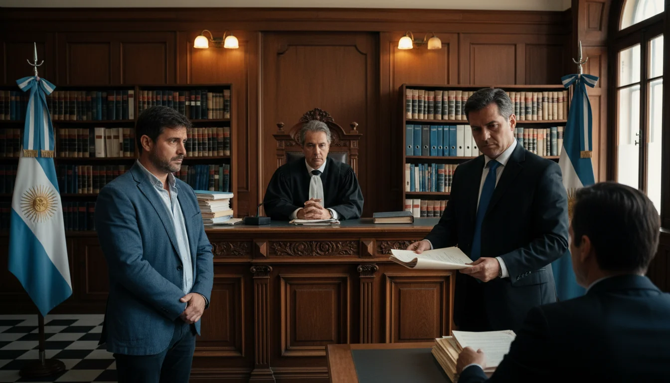 Argentine courtroom eviction hearing scene