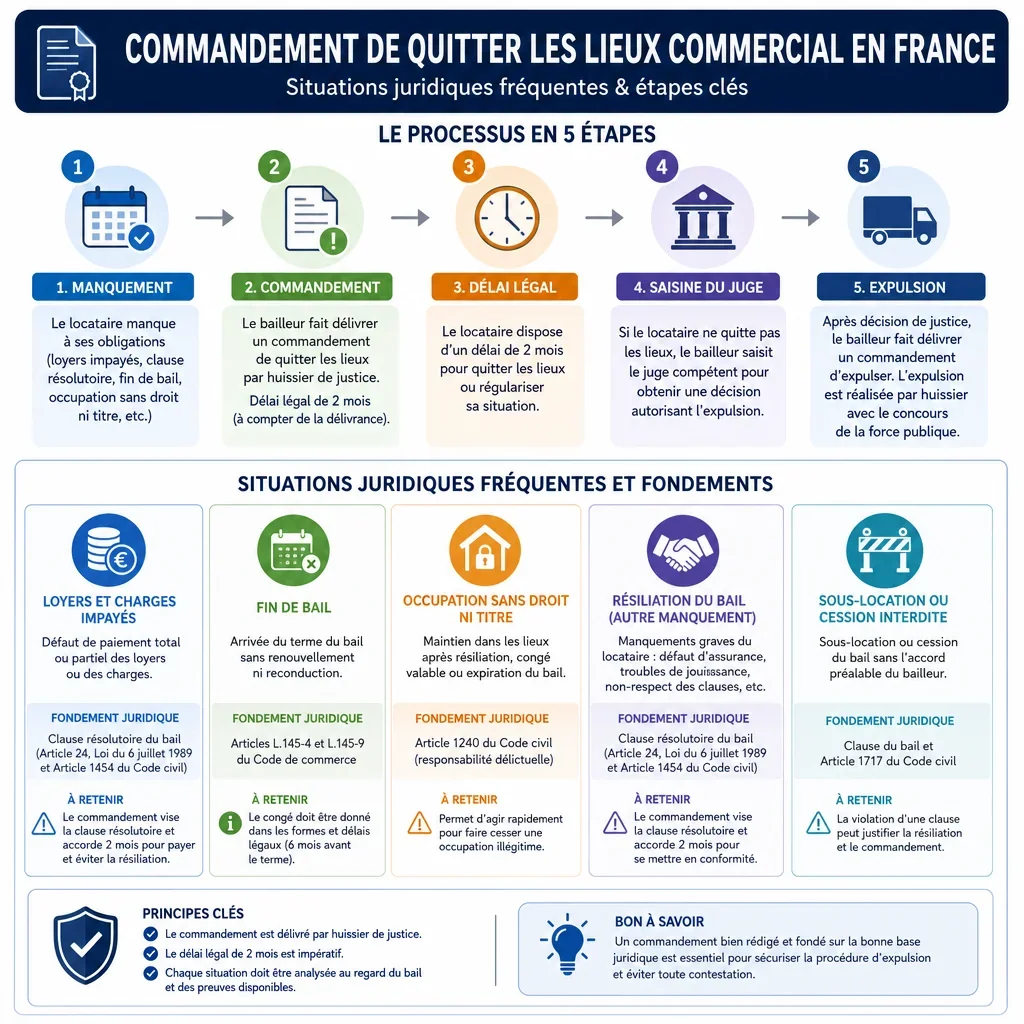 Situations juridiques fréquentes justifiant un commandement de quitter les lieux commercial