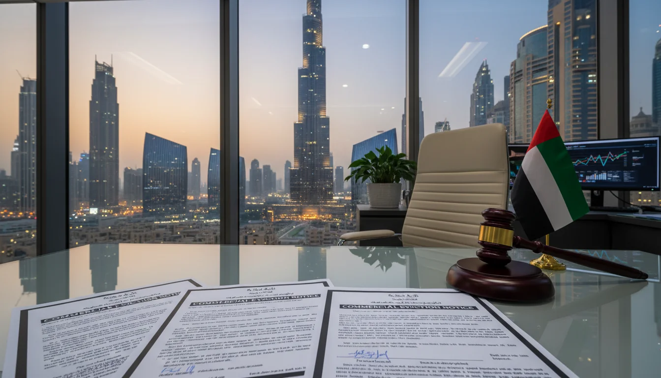 UAE skyline with legal documents