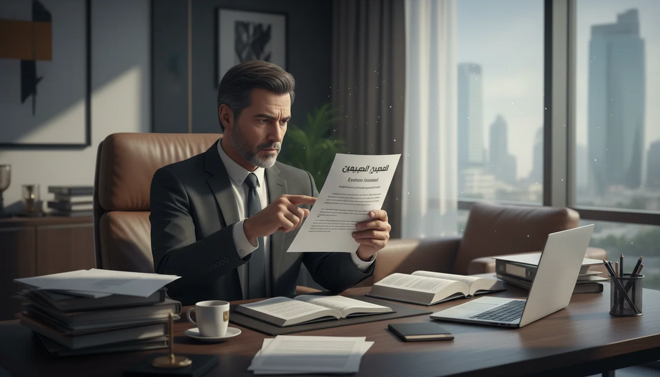 Saudi lawyer reviewing eviction notice