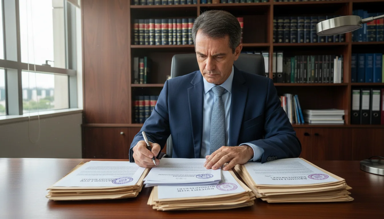 Lawyer reviewing eviction notice paperwork.