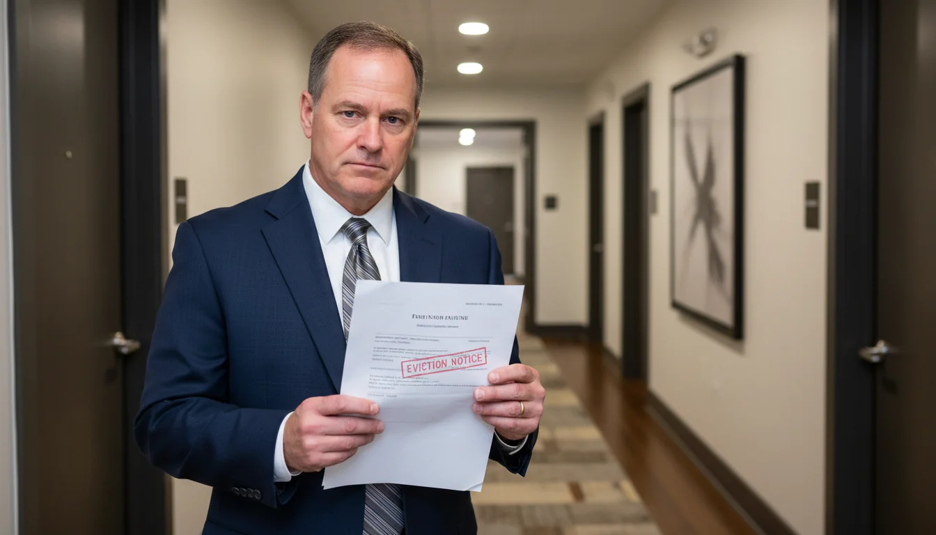 Eviction notice in landlord's hand