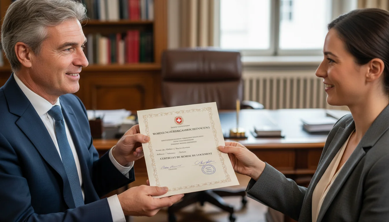 Landlord handing tenant certificate