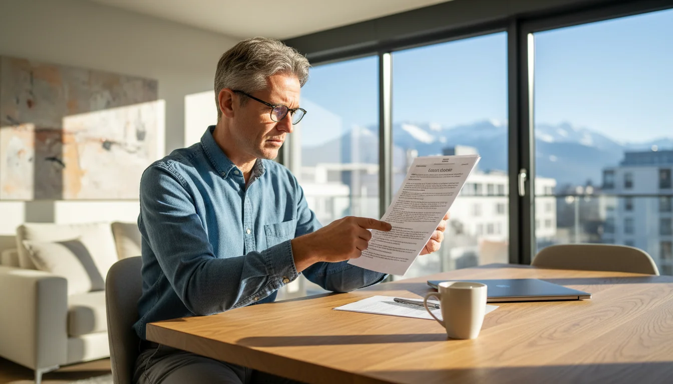 Swiss tenant reviewing lease document