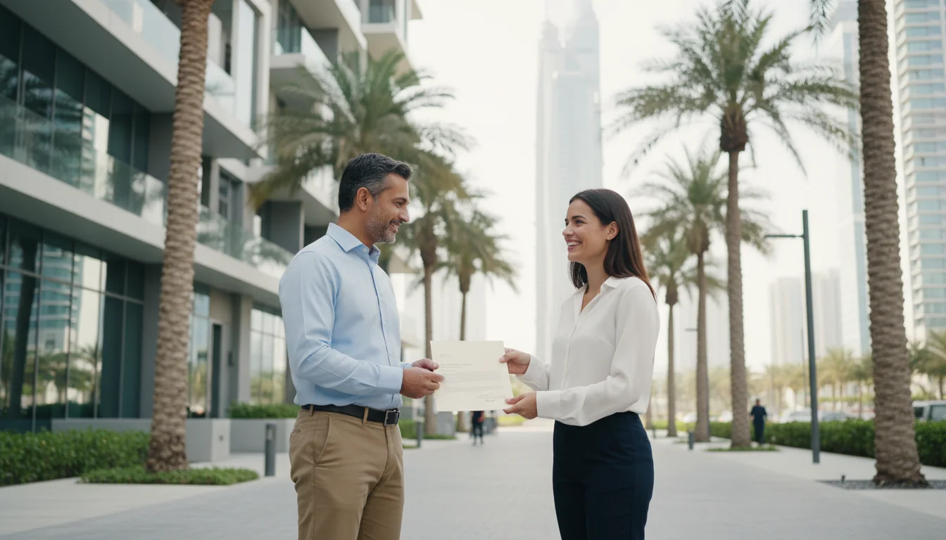 Handing over signed reference letter in Dubai