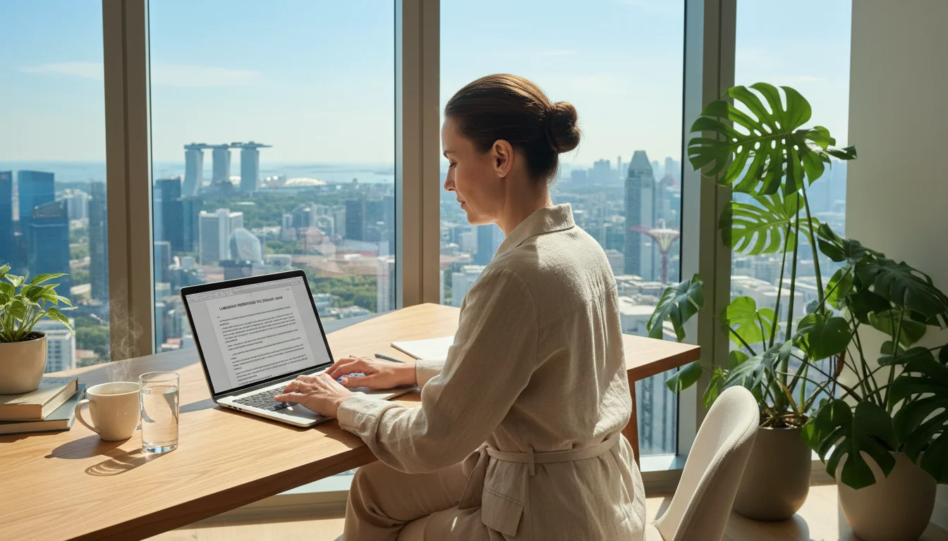 Person typing reference letter on laptop