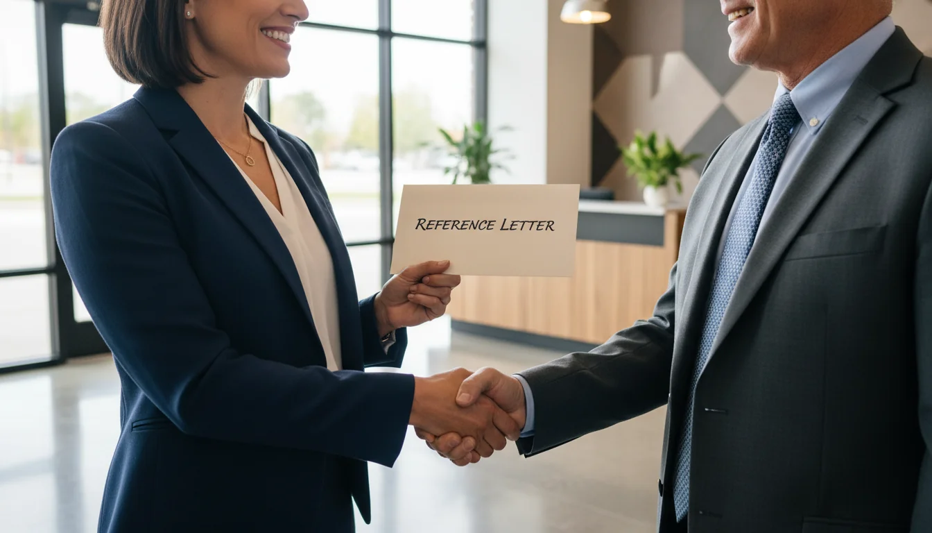 Smiling tenant receiving positive reference