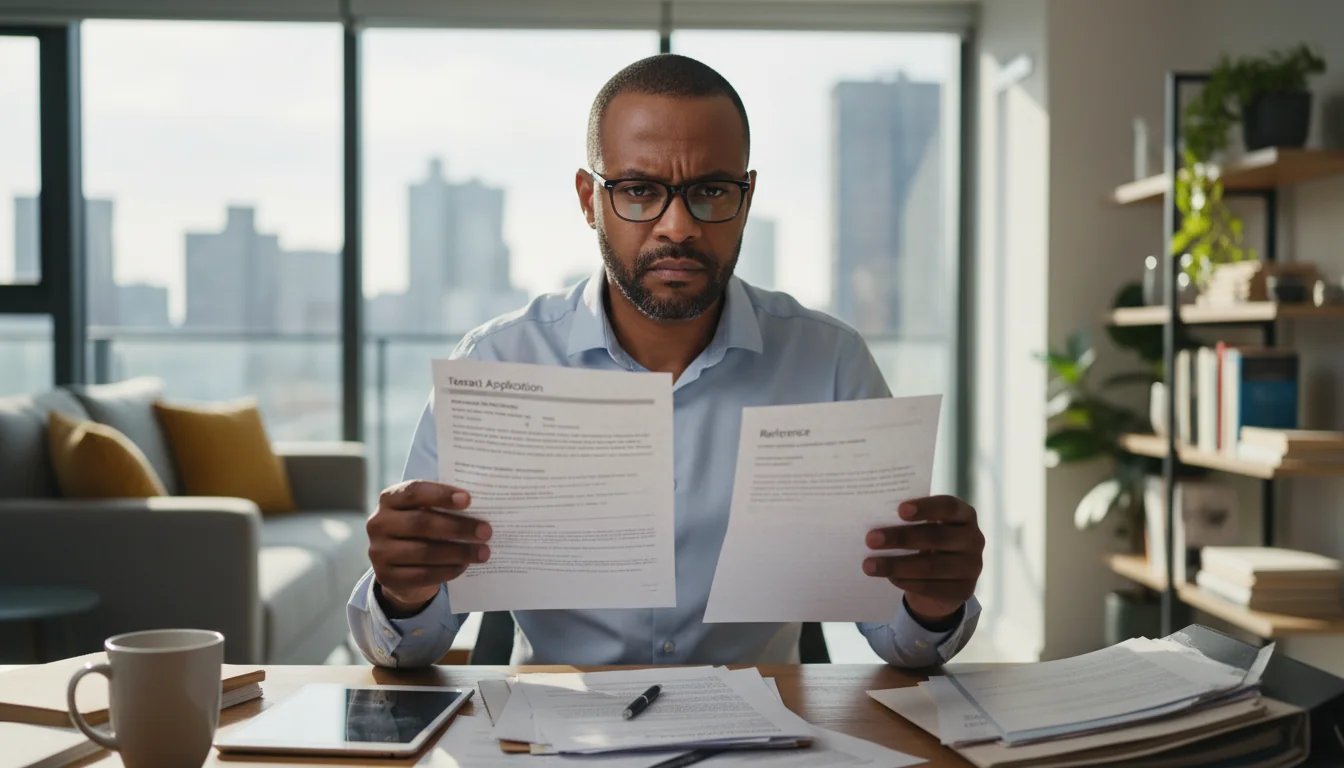 Landlord reviewing tenant documents