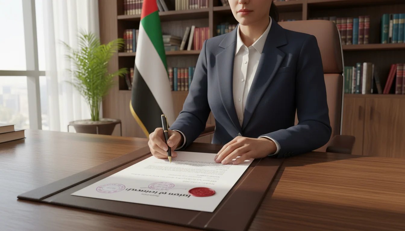 Signing legal document in office