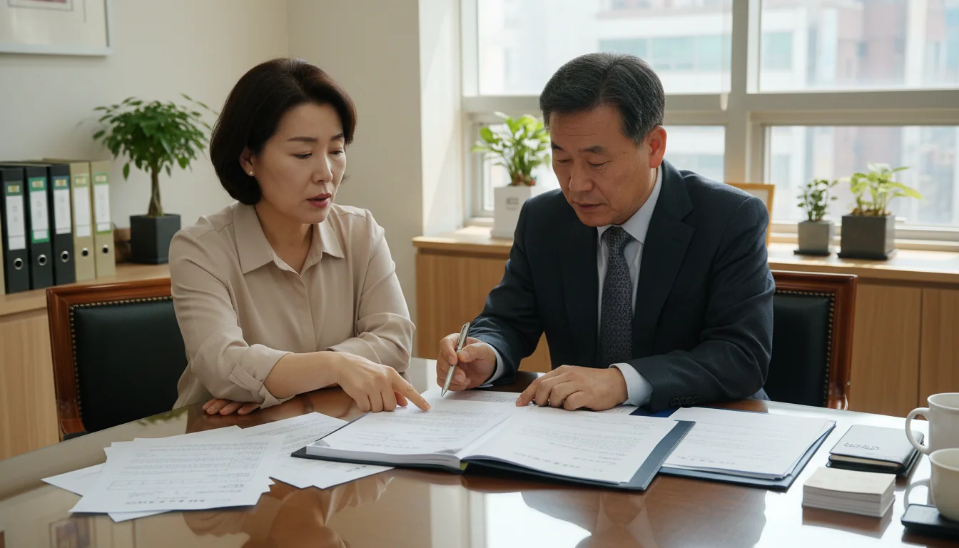 Tenant and landlord reviewing lease agreement