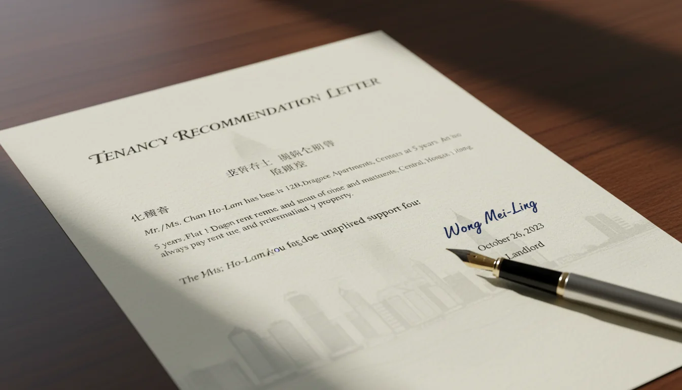 Close-up of signed tenancy recommendation letter