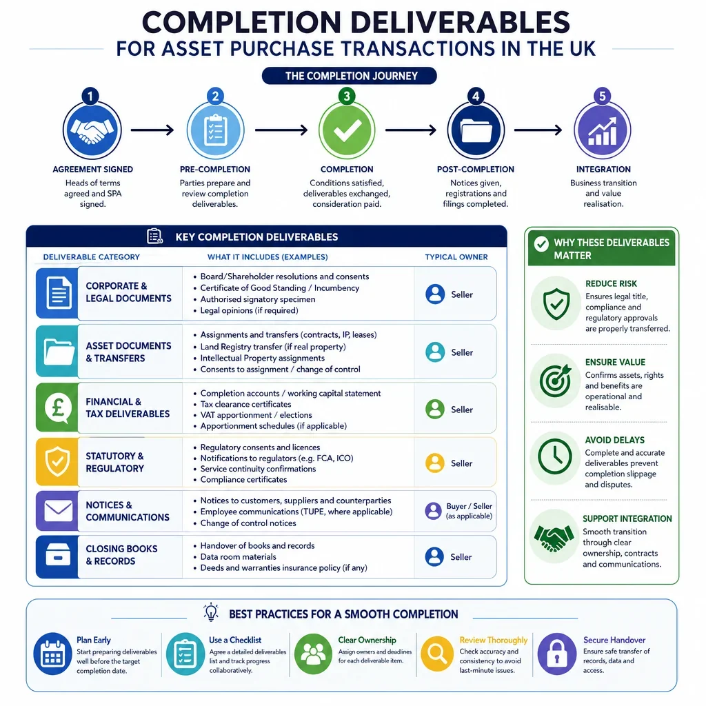 Completion Deliverables for Asset Purchase Transactions