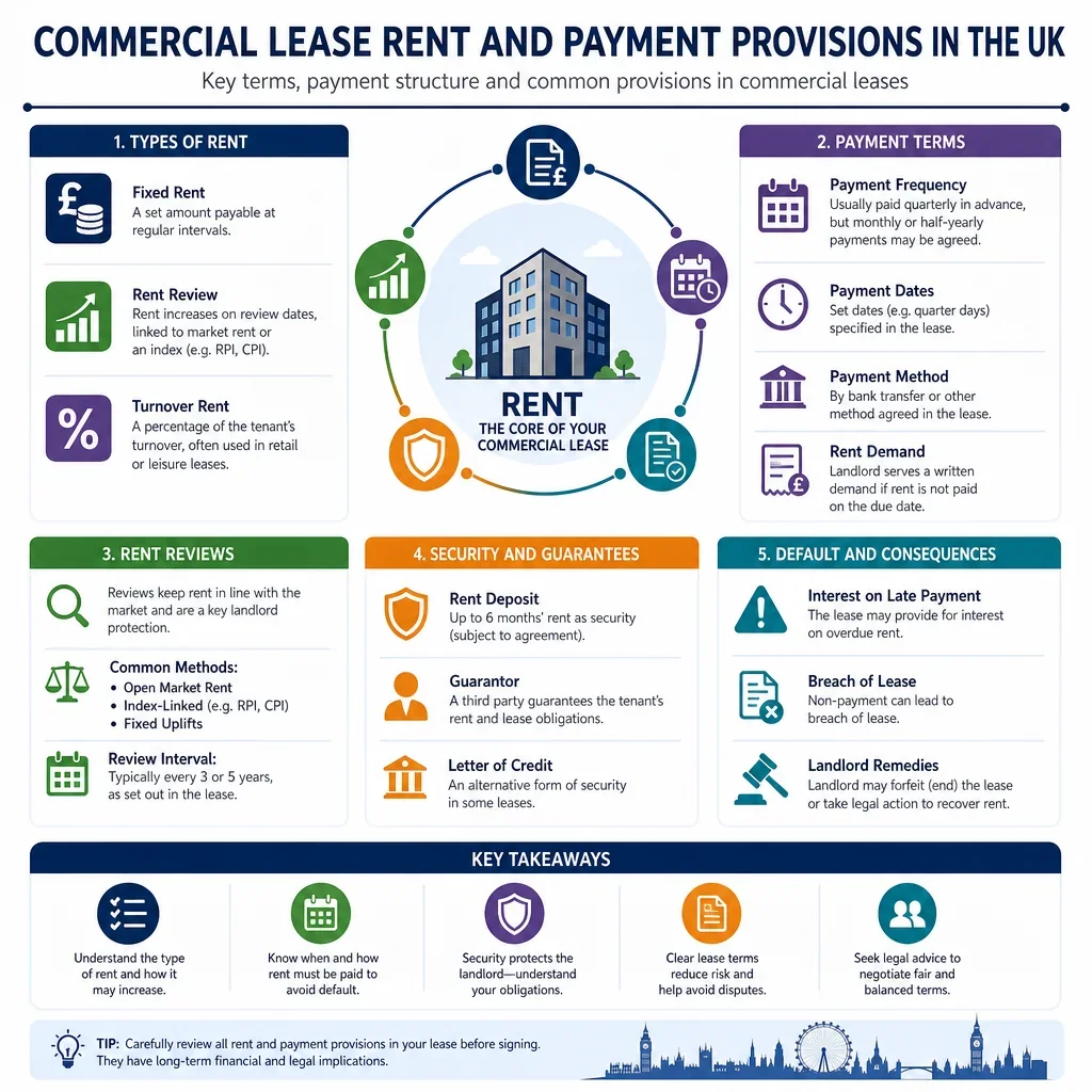 Commercial lease rent and payment provisions