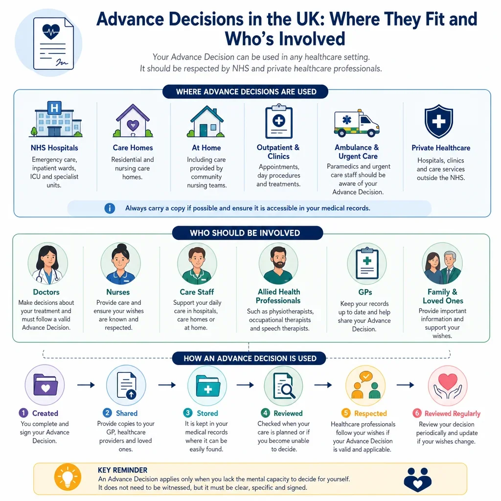 UK healthcare settings and professional roles for Advance Decisions