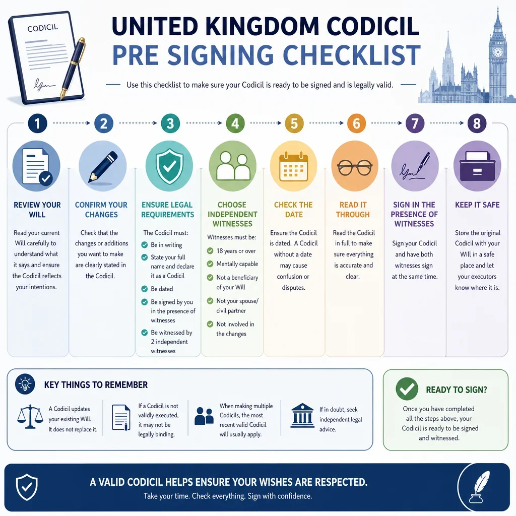 Codicil Pre Signing Checklist