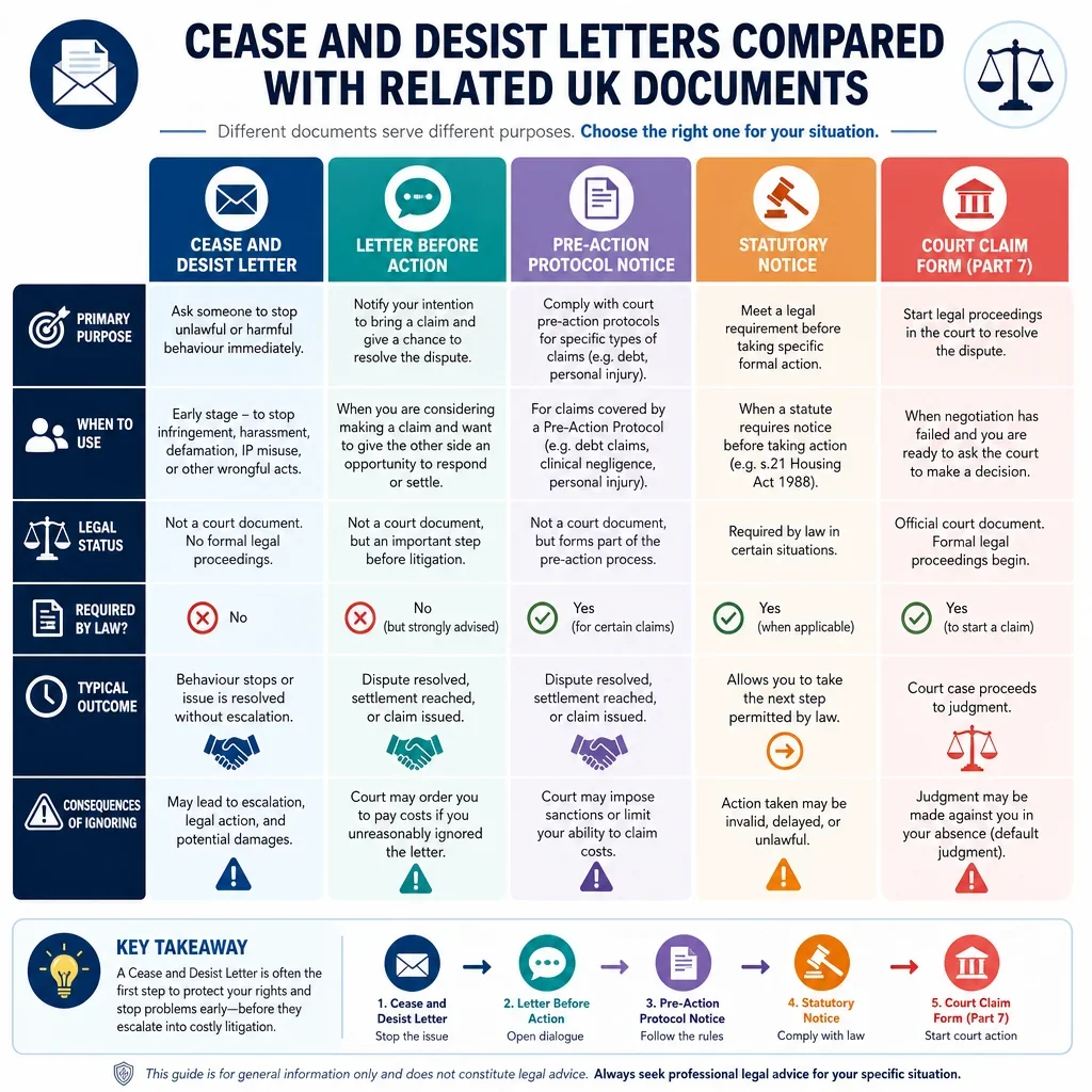 Cease and Desist Letters Compared With Related UK Documents