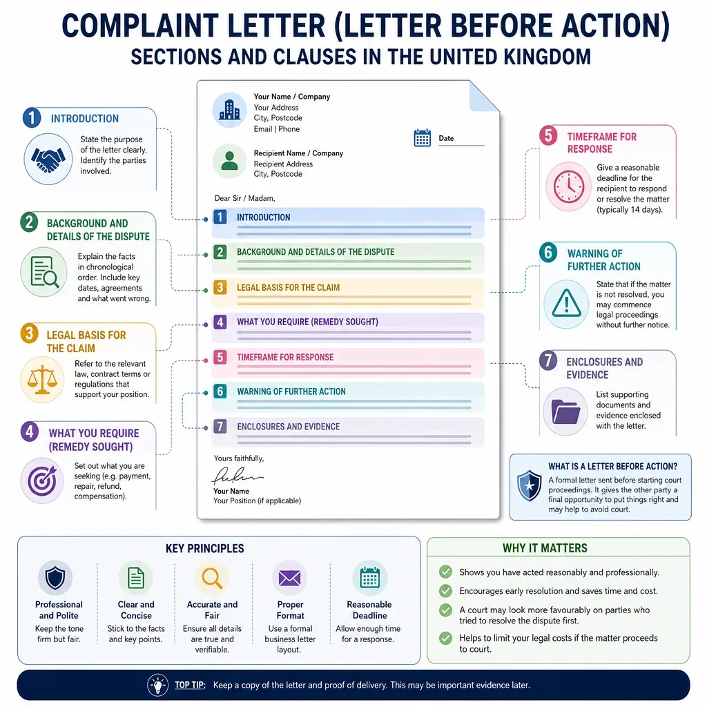 Complaint Letter Sections and Clauses