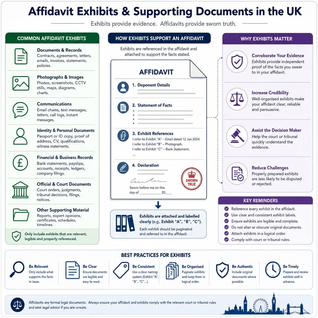 Common affidavit exhibits and supporting documents