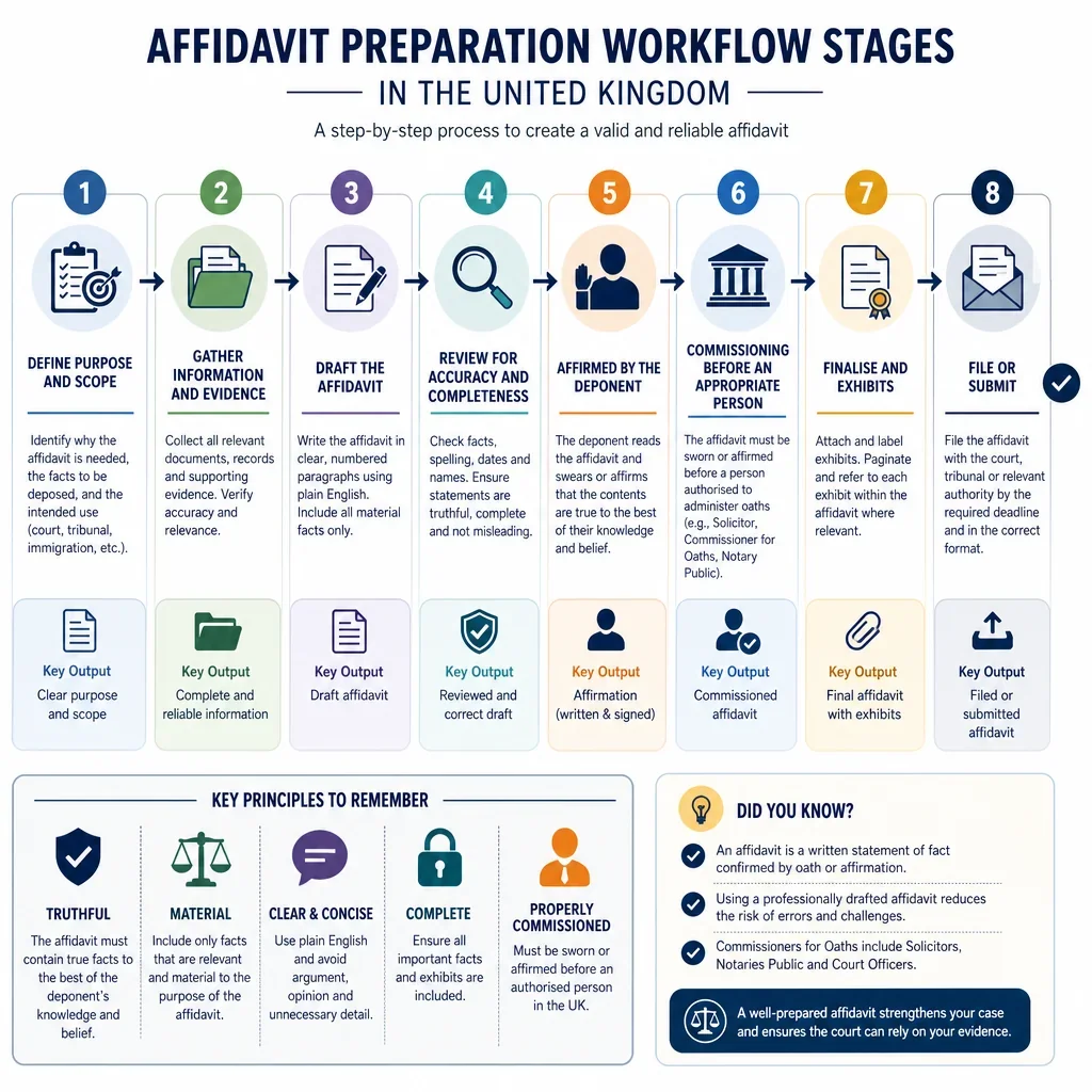 Affidavit preparation workflow stages