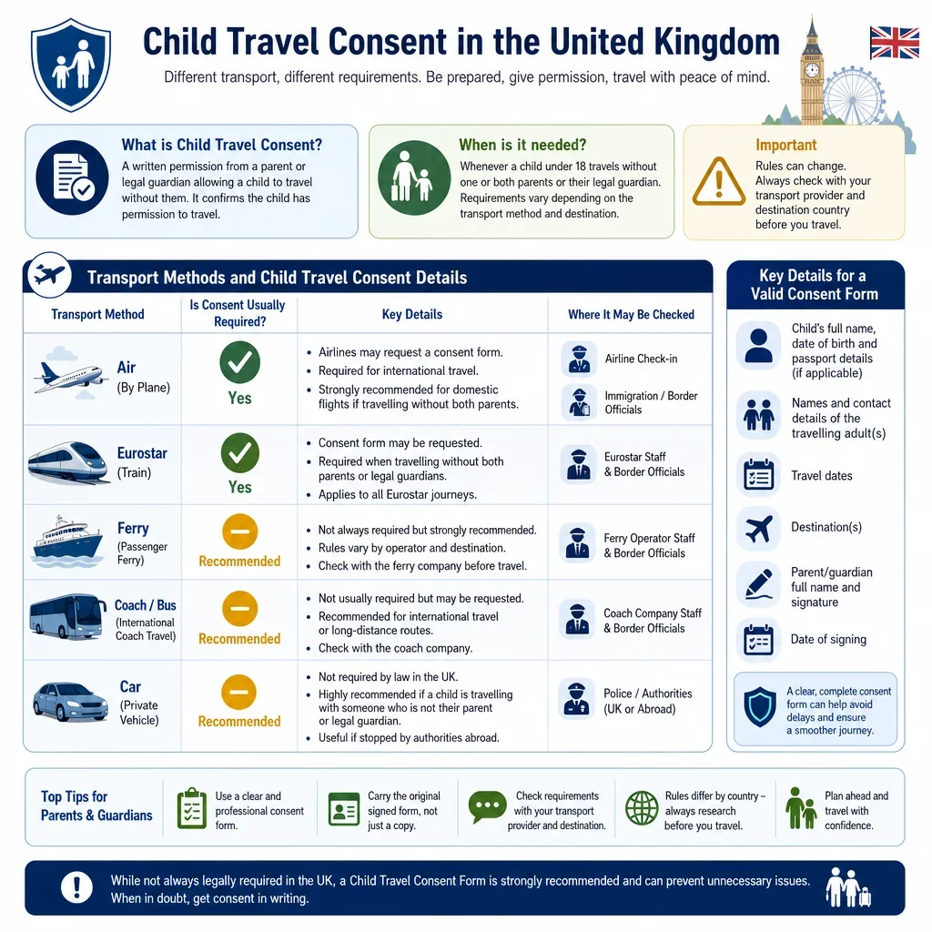 Transport Methods and Child Travel Consent Details