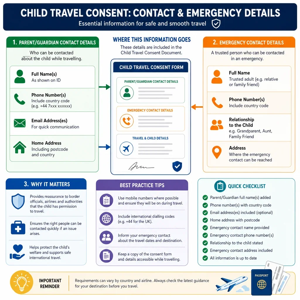 Contact and Emergency Details for Child Travel Consent