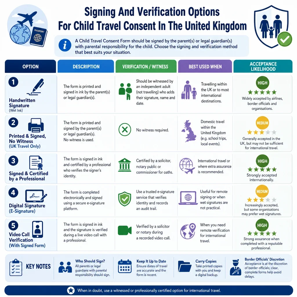 Signing and Verification Options for Child Travel Consent