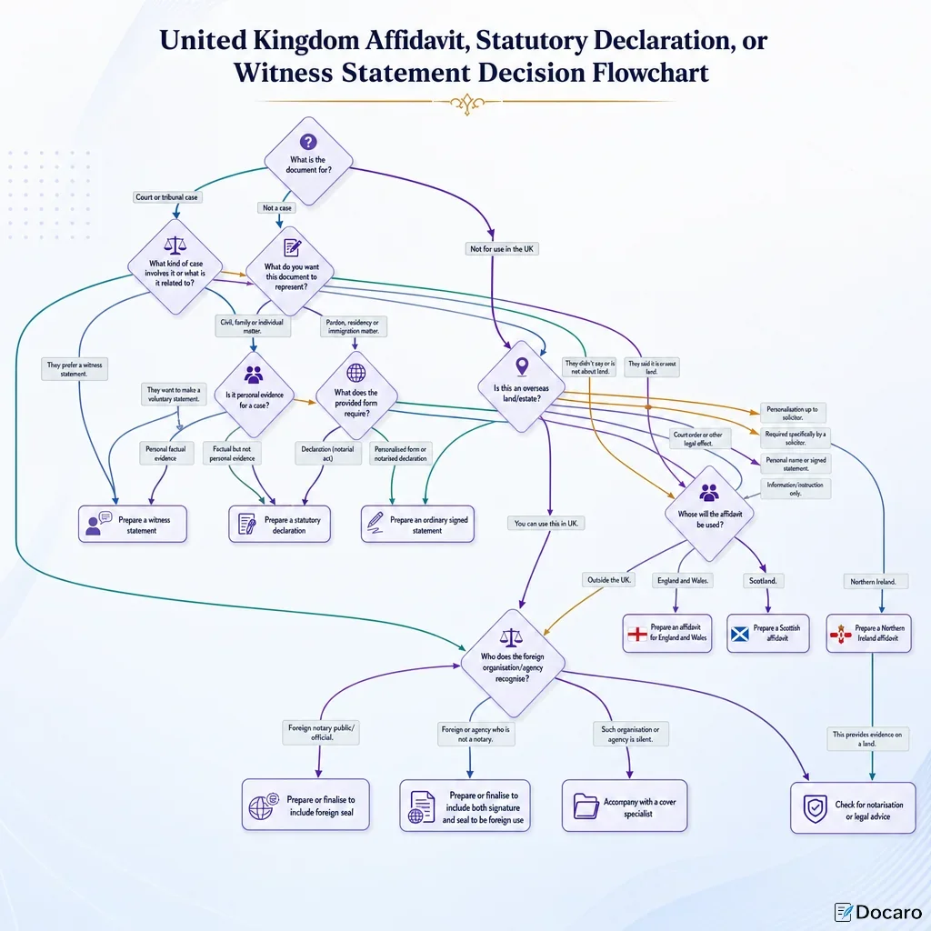 United Kingdom Affidavit, Statutory Declaration, or Witness Statement Decision Flowchart