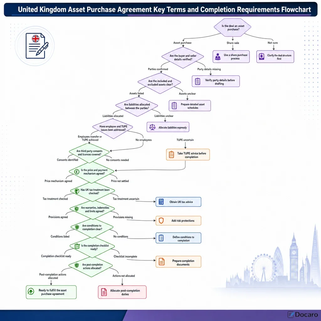 United Kingdom Asset Purchase Agreement Key Terms and Completion Requirements Flowchart