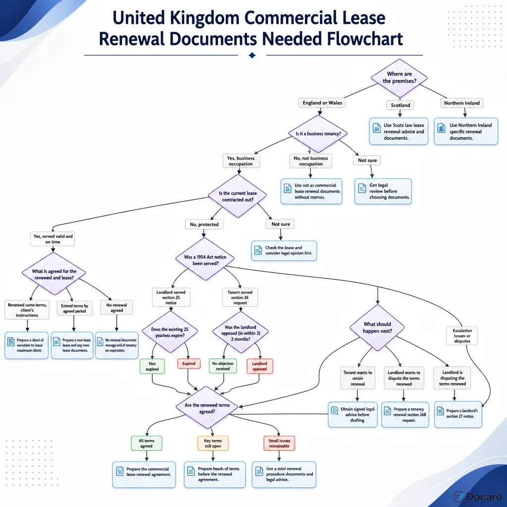 United Kingdom Commercial Lease Renewal Documents Needed Flowchart