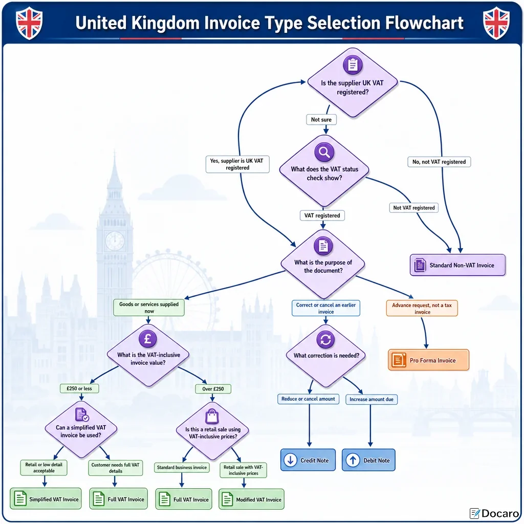 United Kingdom Invoice Type Selection Flowchart