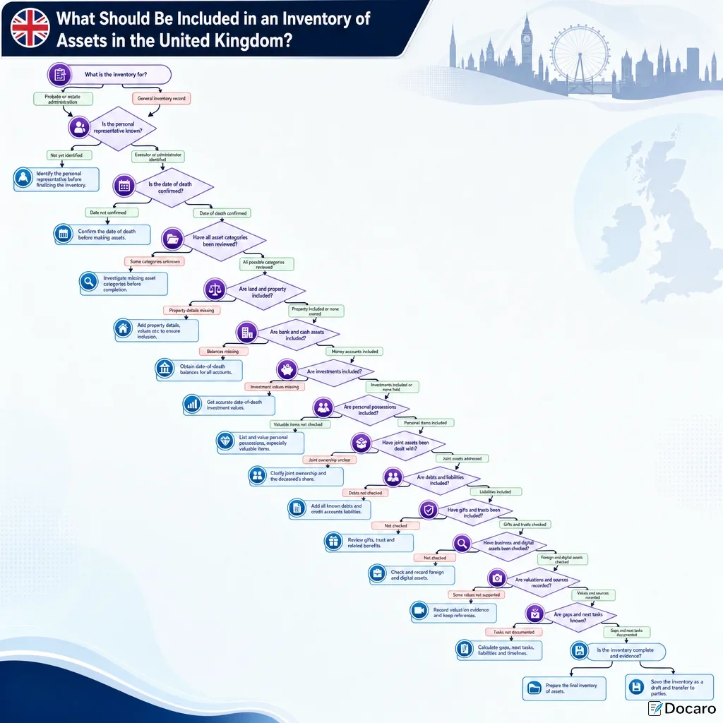 What Should Be Included in an Inventory of Assets in the United Kingdom?