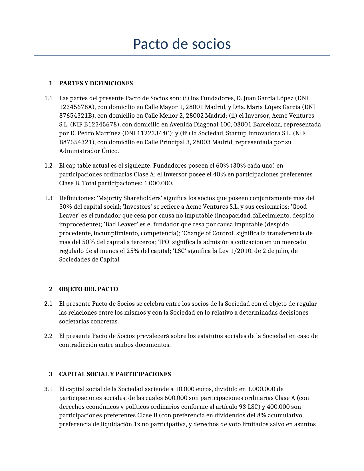 Ejemplo de un Pacto de socios para usar en España generado por nuestro modelo de IA.