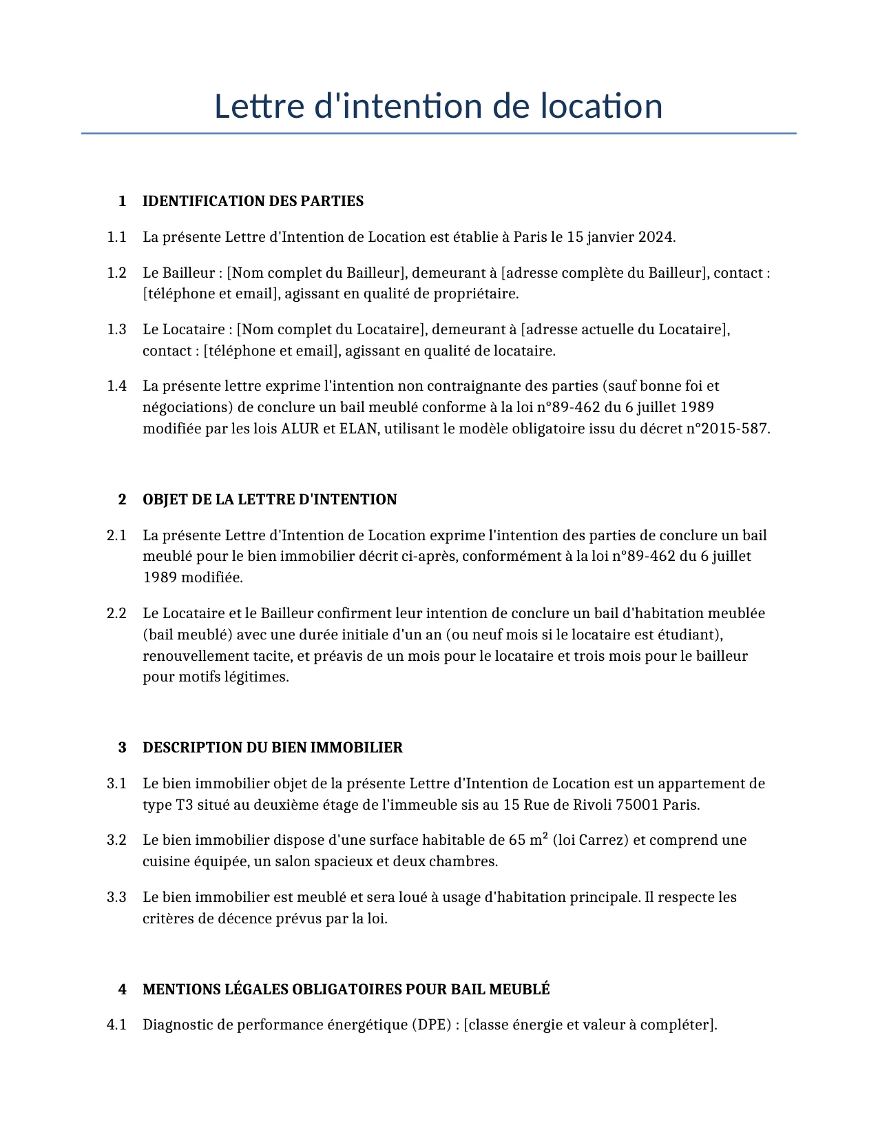 Exemple d'un Lettre d'intention de location à utiliser dans la France généré par notre modèle d'IA.