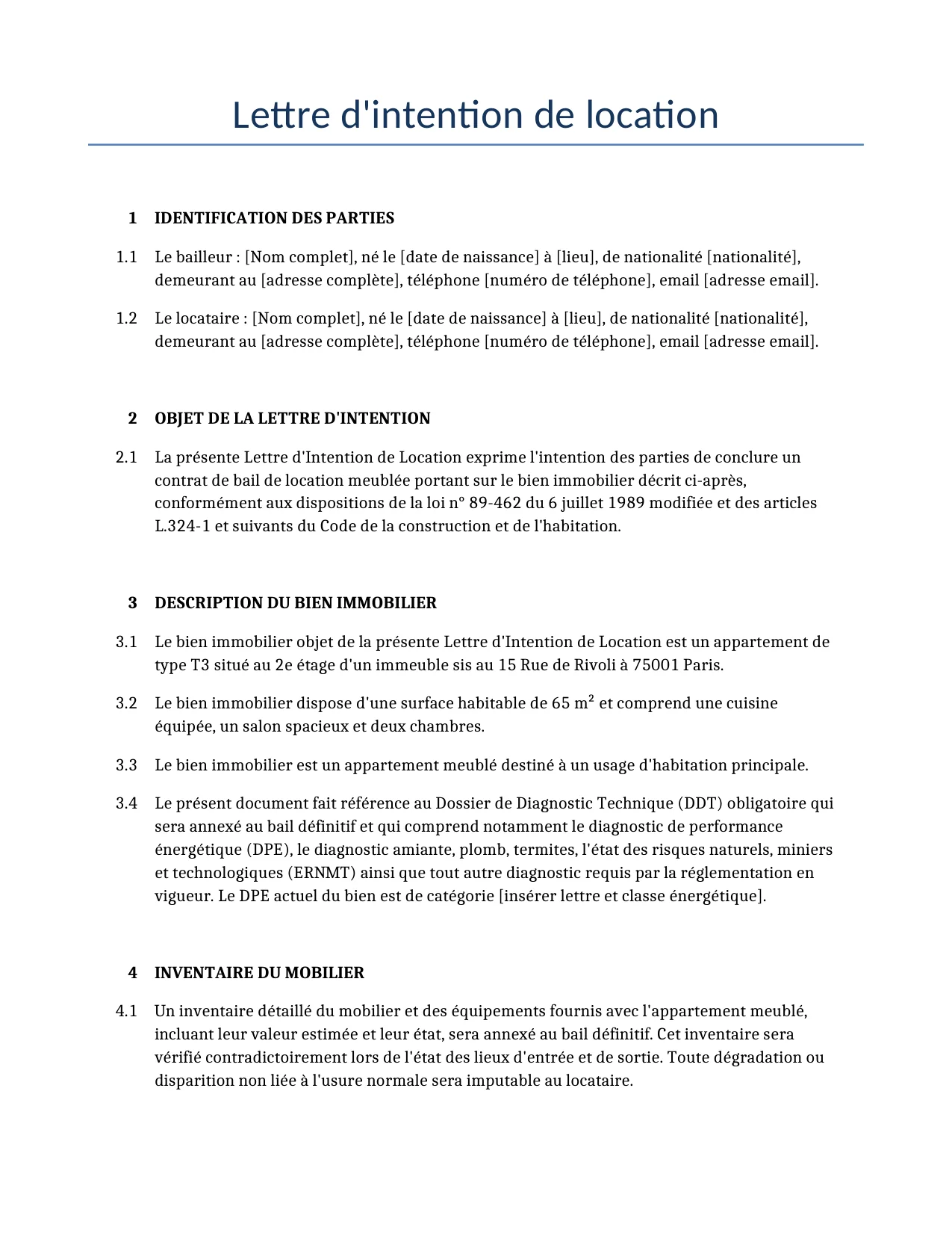 Exemple d'un Lettre d'intention de location à utiliser dans la France généré par notre modèle d'IA.