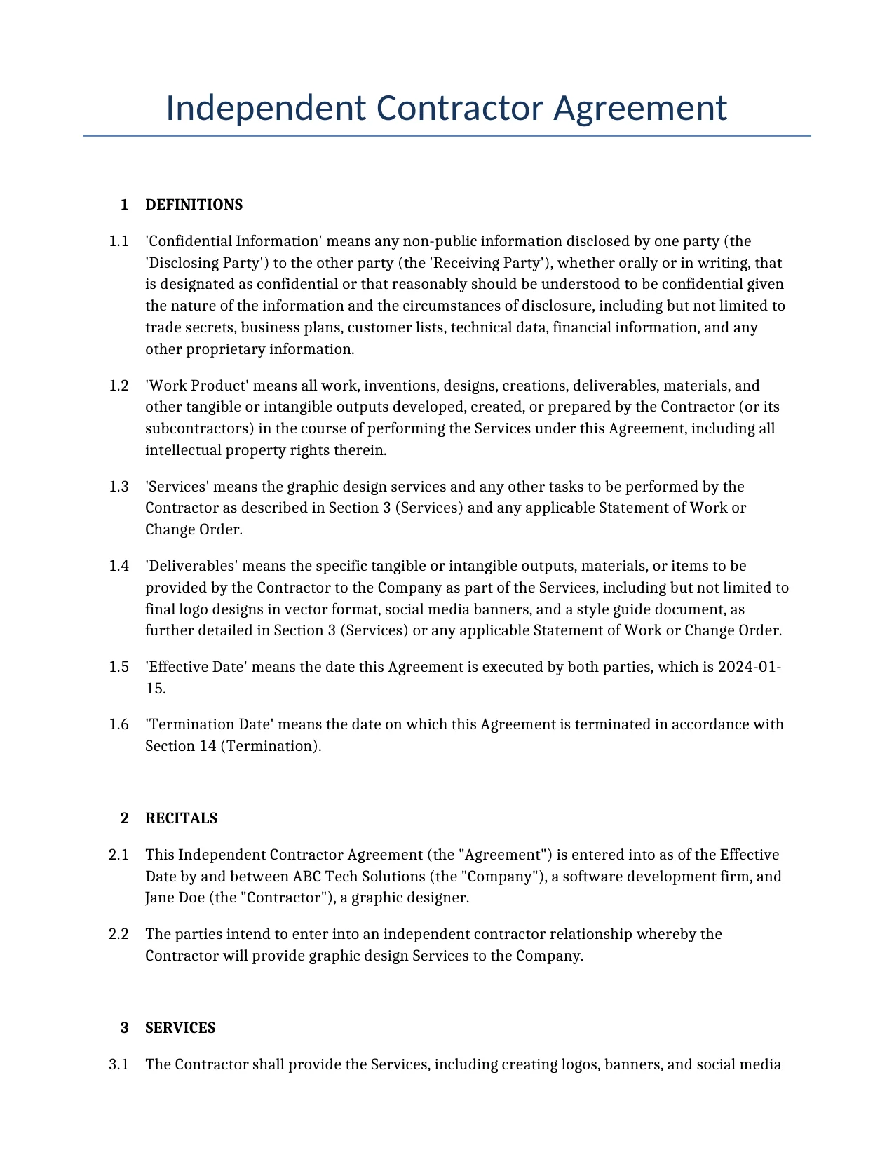 Example of a Independent Contractor Agreement for use in the United States</b> generated by our AI model.
