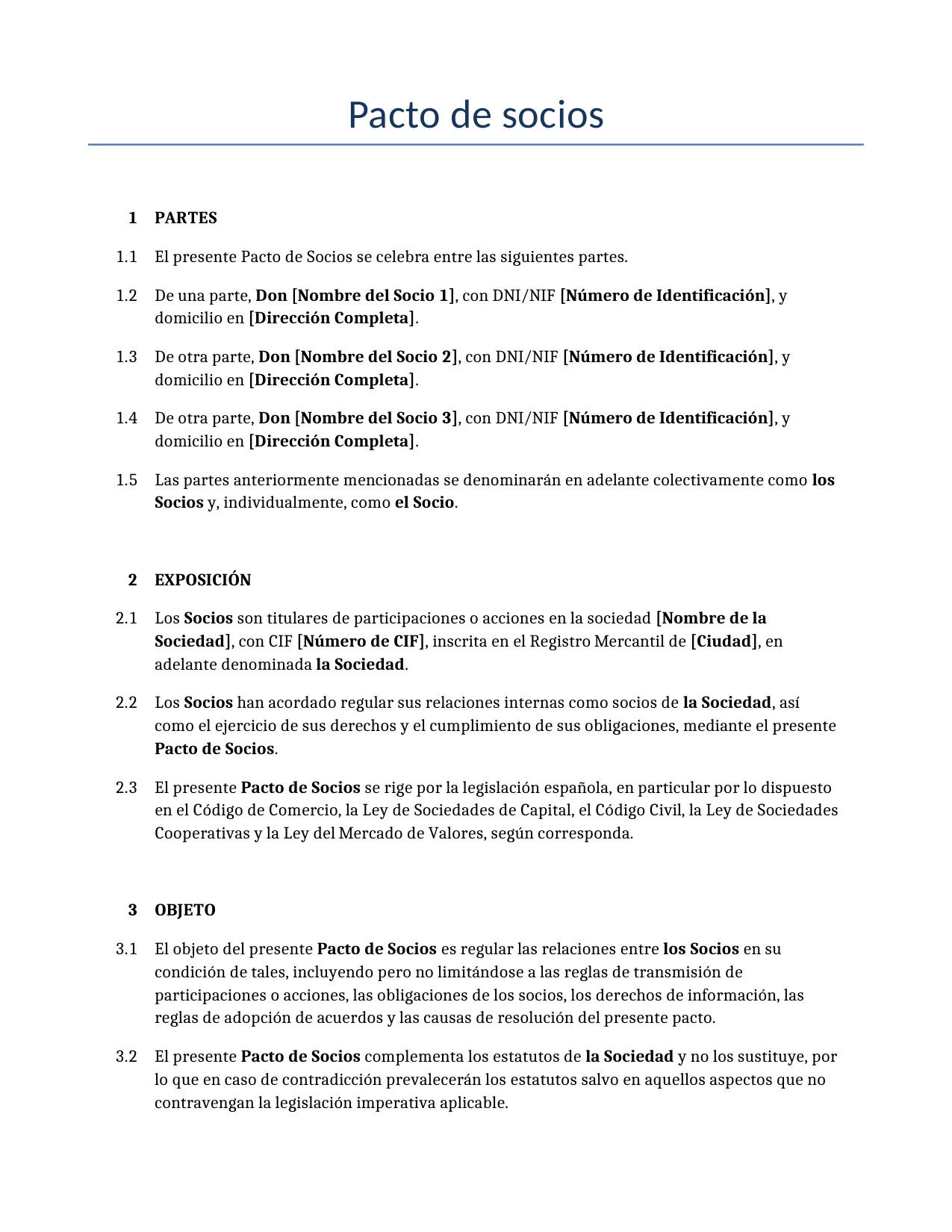 Ejemplo de un Pacto de socios para usar en España generado por nuestro modelo de IA.
