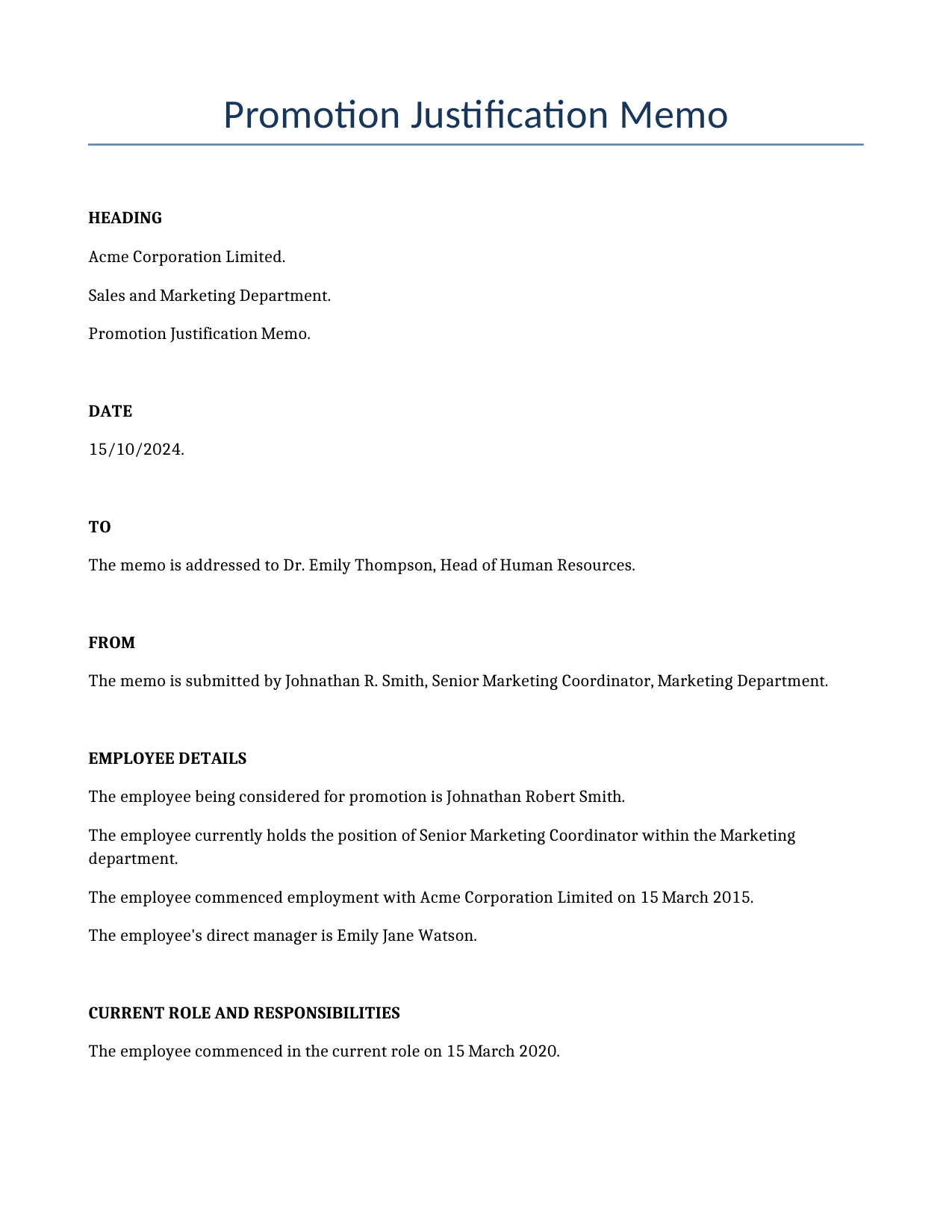Example of a Promotion Justification Memo for use in the United Kingdom</b> generated by our AI model. 
