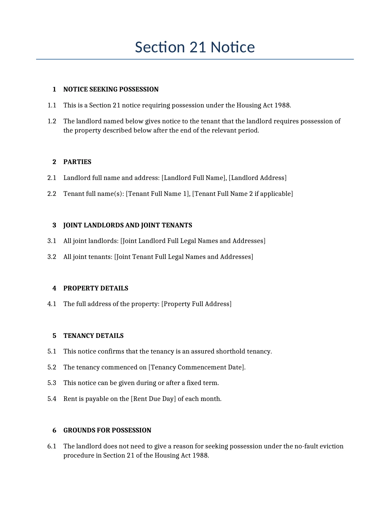 Example of a Section 21 Notice for use in the United Kingdom</b> generated by our AI model.