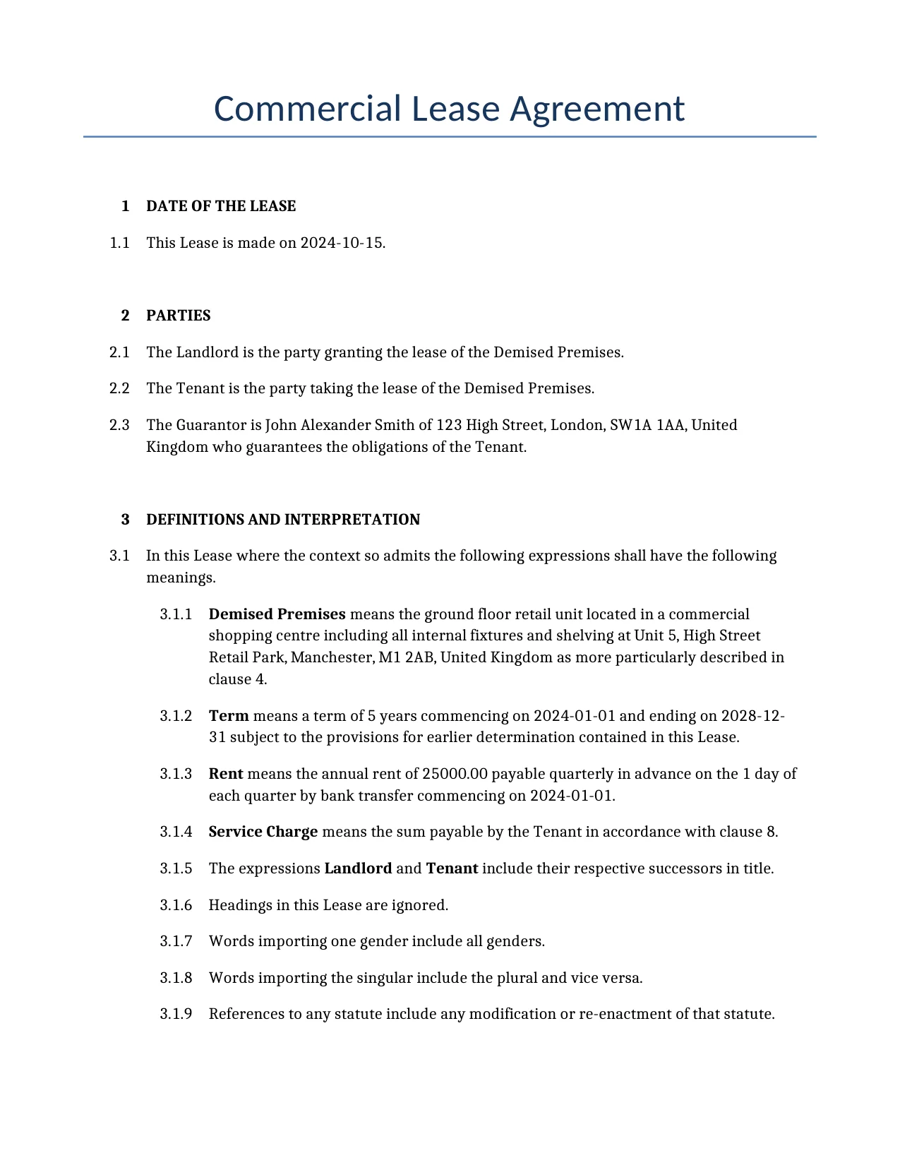 Example of a Commercial Lease Agreement for use in the United Kingdom</b> generated by our AI model.