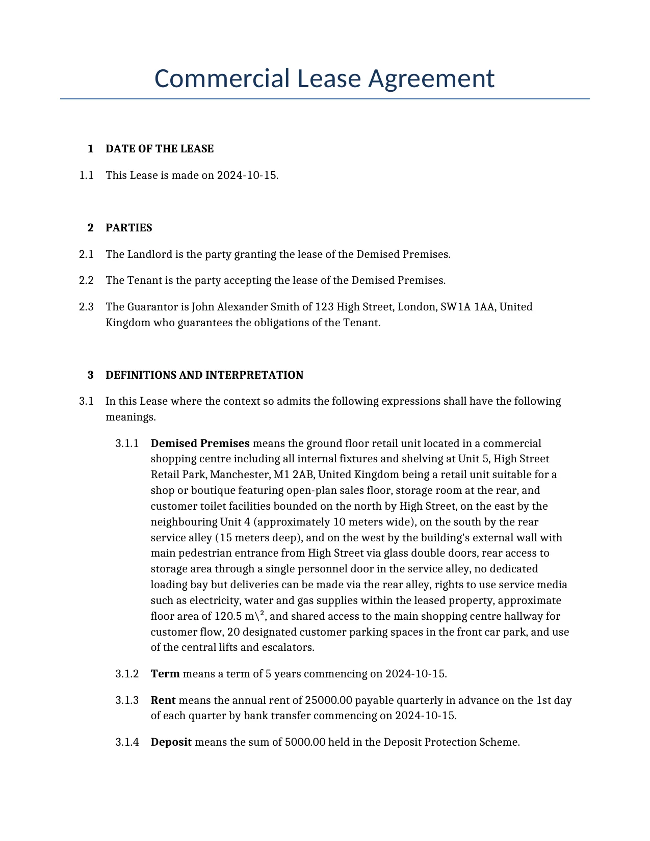Example of a Commercial Lease Agreement for use in the United Kingdom</b> generated by our AI model.