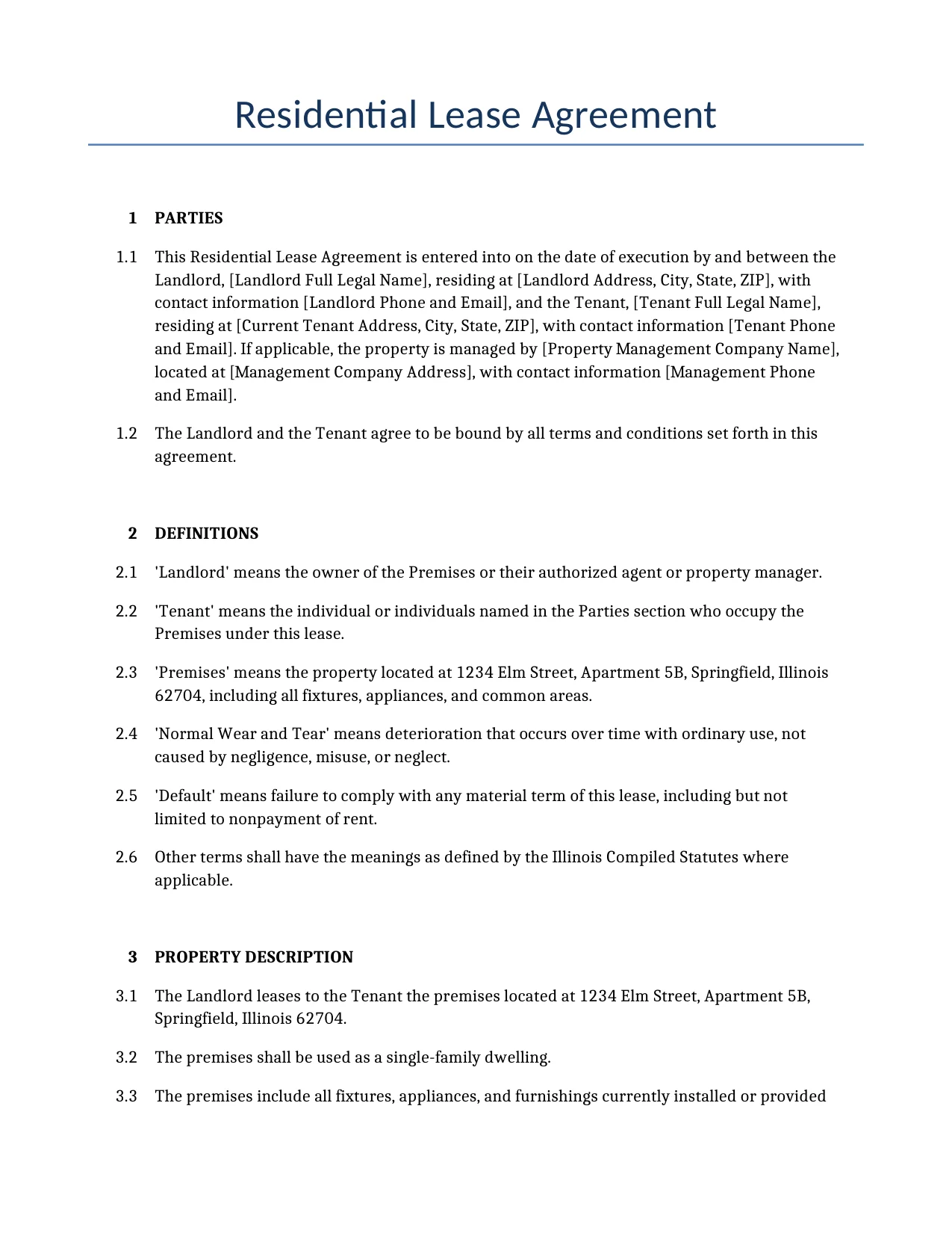 Example of a Residential Lease Agreement for use in the United States</b> generated by our AI model. 